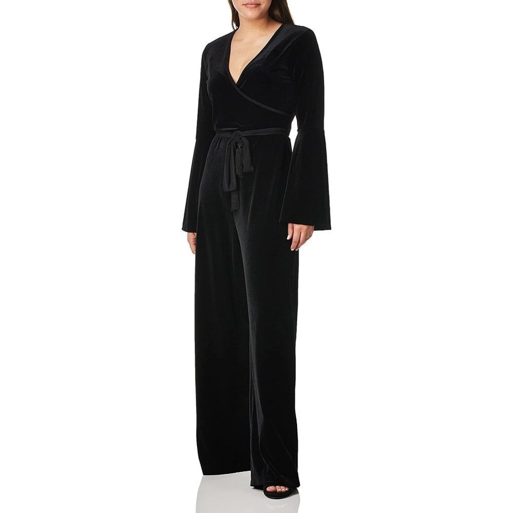 𝅺calvin Klein Womens Faux Wrap Bell Sleeve Jumpsuit